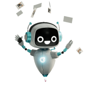 KI Roboter Emily wirft mehrere Fotos in die Luft